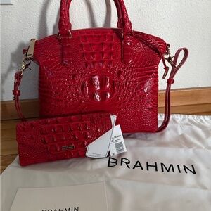 Brahmin Red Crocodile Embossed Satchel